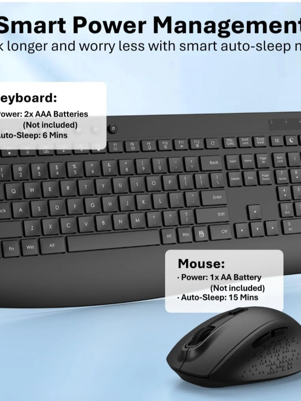 Wireless Keyboard and Mouse Combo, Full-Size Ergonomic Computer Set with Palm